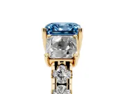 Asscher Cut Three Stone Engagement Ring Setting for a Fancy Blue Lab-Grown Diamond | Accented Shoulders | Yellow Gold