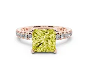 Princess Cut Pavé Solitaire Engagement Ring Setting for a Fancy Yellow Lab-Grown Diamond | Shared Prong Band | Rose Gold