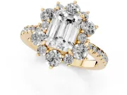 Emerald Cut Star Floral Halo Engagement Ring Setting | Graduated Pavé Band | Yellow Gold