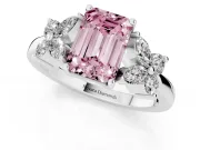 Fancy Pink Emerald Cut Diamond Floral Cluster Ring Set in Silver with Marquise Petals and Prong Setting