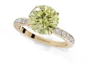 Round Hidden Halo Engagement Ring Setting for a Fancy Yellow Lab-Grown Diamond | Pavé Band | Yellow Gold