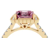 Asscher Cut Milgrain Floral Halo Engagement Ring Setting for a Fancy Pink Lab-Grown Diamond | Pavé Band | Yellow Gold