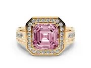 Asscher Cut Halo Engagement Ring Setting for a Fancy Pink Lab-Grown Diamond | Channel-Set Split Shank | Yellow Gold