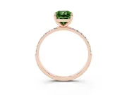 Fancy Green Radiant Cut Diamond Solitaire Ring Set in Rose gold with Round Pavé Band and Prong Setting
