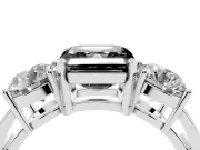 Asscher Cut Three Stone Engagement Ring Setting for a Black Center | Round Side Stones | Sterling Silver
