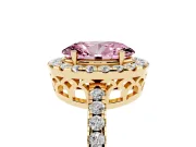Oval Halo Engagement Ring Setting for a Fancy Pink Lab-Grown Diamond | Pavé Band | Yellow Gold