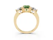 Fancy Green Oval Cut Diamond Three-Stone Ring Set in Yellow gold with Prong Setting and Classic Band