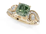 Cushion Cut Swirl Engagement Ring Setting for a Fancy Green Lab-Grown Diamond | Yellow Gold