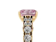 Emerald Cut Graduated Cathedral Engagement Ring Setting for a Fancy Pink Lab-Grown Diamond | Side Stones | Yellow Gold