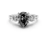 Pear-Shaped Hidden Halo Three Stone Engagement Ring Setting for a Black Center | Sterling Silver