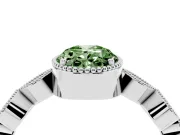Fancy Green Oval Cut Diamond Vintage-Inspired Milgrain Ring Set in Platinum with Marquise Stations of Round Accents