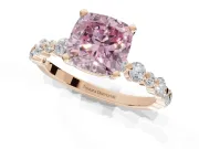 Cushion Cut Pavé Solitaire Engagement Ring Setting for a Fancy Pink Lab-Grown Diamond | Alternating Accents | Rose Gold