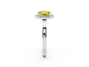 Fancy Yellow Round Cut Diamond Halo Ring Set in White gold with Solitaire Band and Prong Setting