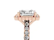 Asscher Cut Diamond Milgrain Floral Halo Engagement Ring Set in Rose gold with Pavé Band