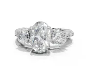 Oval Three Stone Engagement Ring Setting | Tapered Pave Band | Platinum