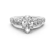 Pear-Shaped Graduated Side Stone Engagement Ring Setting | Shared Prong Rails | Platinum