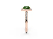 Fancy Green Princess Cut Diamond Halo Pavé Solitaire Ring Set in Rose gold with Prong-Set Center Stone