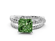 Princess Cut Twisted Pavé Engagement Ring Setting for a Fancy Green Lab-Grown Diamond | Sterling Silver