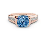 Cushion Cut Half Bezel Engagement Ring Setting for a Fancy Blue Lab-Grown Diamond | Rose Gold