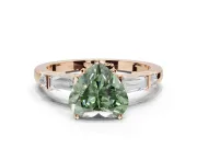 Heart-Shaped Tapered Baguette Engagement Ring Setting for a Fancy Green Lab-Grown Diamond | Bar Set Sides | Rose Gold