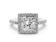 Princess Cut Halo Engagement Ring Setting | Single Row Pavé Band | Sterling Silver
