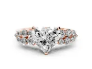 Heart-Shaped Side Stone Engagement Ring Setting | Two-Row Shoulder Clusters | Rose Gold