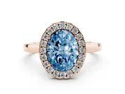 Oval Thin Halo Engagement Ring Setting for a Fancy Blue Lab-Grown Diamond | Plain Polished Band | Rose Gold