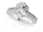 Oval Vintage Hidden Halo Engagement Ring Setting | Milgrain Pave Band | White Gold