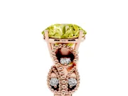Fancy Yellow Round Cut Diamond Milgrain Leaf Band Solitaire Ring Set in Rose gold with Accent Stones and Prong Setting