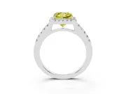 Fancy Yellow Princess Cut Diamond Halo Pavé Solitaire Ring Set in White gold with Prong-Set Center Stone
