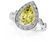 Fancy Yellow Pear Cut Diamond Halo Engagement Ring Set in Silver with Twisted Band and Prong Setting