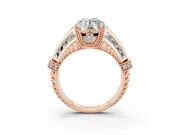Round Vintage Milgrain Hidden Halo Engagement Ring Setting | Channel-Set Shoulders | Rose Gold