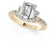Emerald Cut Side Stone Pave Engagement Ring Setting | Paired Round Accents | Yellow Gold