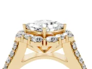 Princess Cut Diamond Halo Engagement Ring Set in Yellow gold with Split Shank and Prong Setting