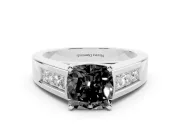 Cushion Cut Channel-Set Engagement Ring Setting for a Black Center | Wide Band | White Gold