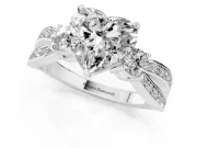 Three-Stone Heart Cut Diamond Twist Band Ring Set in White gold with Pavé Accents and Prong Setting