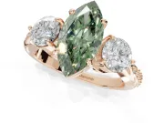 Marquise Three Stone Engagement Ring Setting for a Fancy Green Lab-Grown Diamond | Tapered Pave Band | Rose Gold