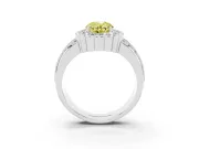 Fancy Yellow Oval Cut Diamond Scalloped Halo Ring Set in White gold with Pavé Split Shank