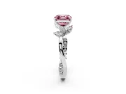 Fancy Pink Asscher Cut Diamond Floral Vine Solitaire Engagement Ring Set in White gold with Marquise Leaves