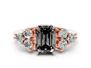Emerald Cut Cluster Side Stone Engagement Ring Setting for a Black Center | Plain Band | Rose Gold