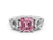 Asscher Cut Three Stone Engagement Ring Setting for a Fancy Pink Lab-Grown Diamond | Accented Shoulders | Platinum