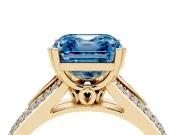 Asscher Cut Split Shank Engagement Ring Setting for a Fancy Blue Lab-Grown Diamond | Pave Band | Yellow Gold