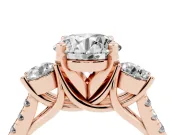Three-Stone Round Cut Diamond Pavé Band Ring Set in Rose gold with Prong-Set Trio