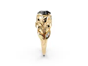 Round Leaf Bypass Engagement Ring Setting for a Black Center | Pavé Leaf Accents | Yellow Gold