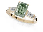 Emerald Cut Tapered Baguette Engagement Ring Setting for a Fancy Green Lab-Grown Diamond | Bar Set Sides | Yellow Gold