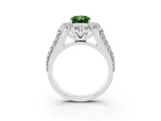 Fancy Green Radiant Cut Diamond Halo Engagement Ring Set in Silver with Split Shank and Prong Setting