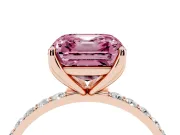 Asscher Cut Pave Engagement Ring Setting for a Fancy Pink Lab-Grown Diamond | Slim Band | Rose Gold