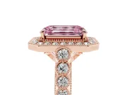 Emerald Cut Graduated Milgrain Halo Engagement Ring Setting for a Fancy Pink Lab-Grown Diamond | Rose Gold