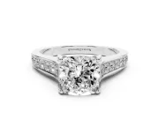 Cushion Cut Diamond Solitaire Pavé Engagement Ring Set in Silver with Prong Setting