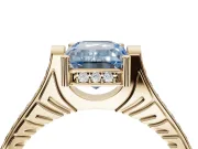 Emerald Cut Vintage Cathedral Engagement Ring Setting for a Fancy Blue Lab-Grown Diamond | Carved Band | Yellow Gold